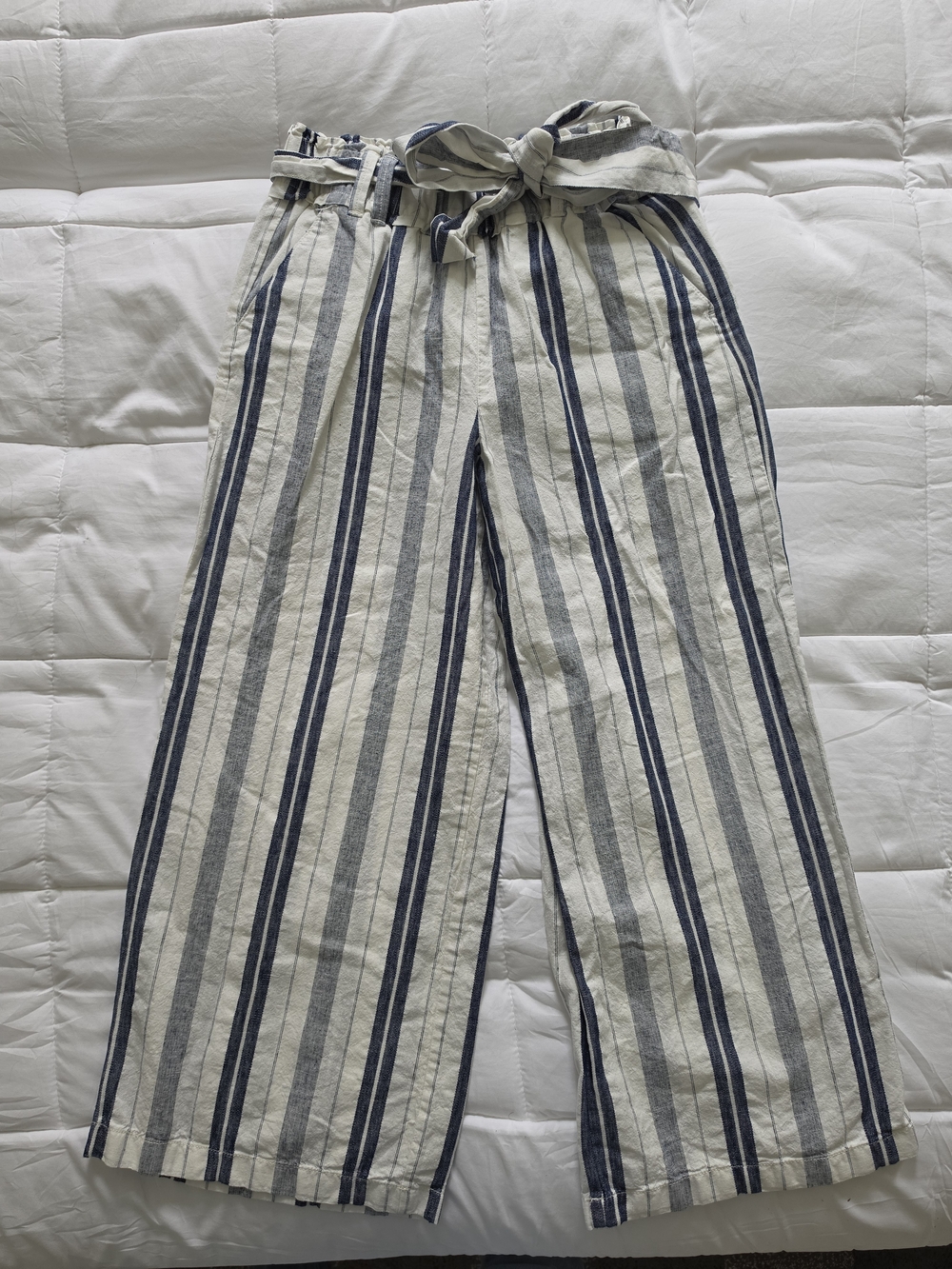 a.n.a Navy & Cream Striped Paperbag Waist Pants